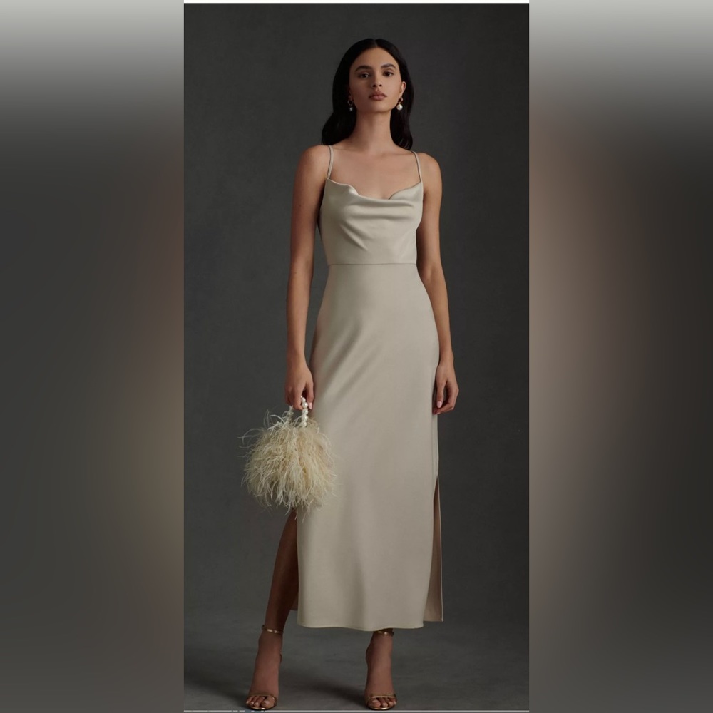 BHLDN Cali Satin Cowl-Neck Midi Slip Dress